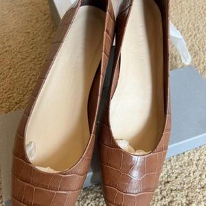 EVERLANE 90's square toe luggage brown croco flats 7.5M